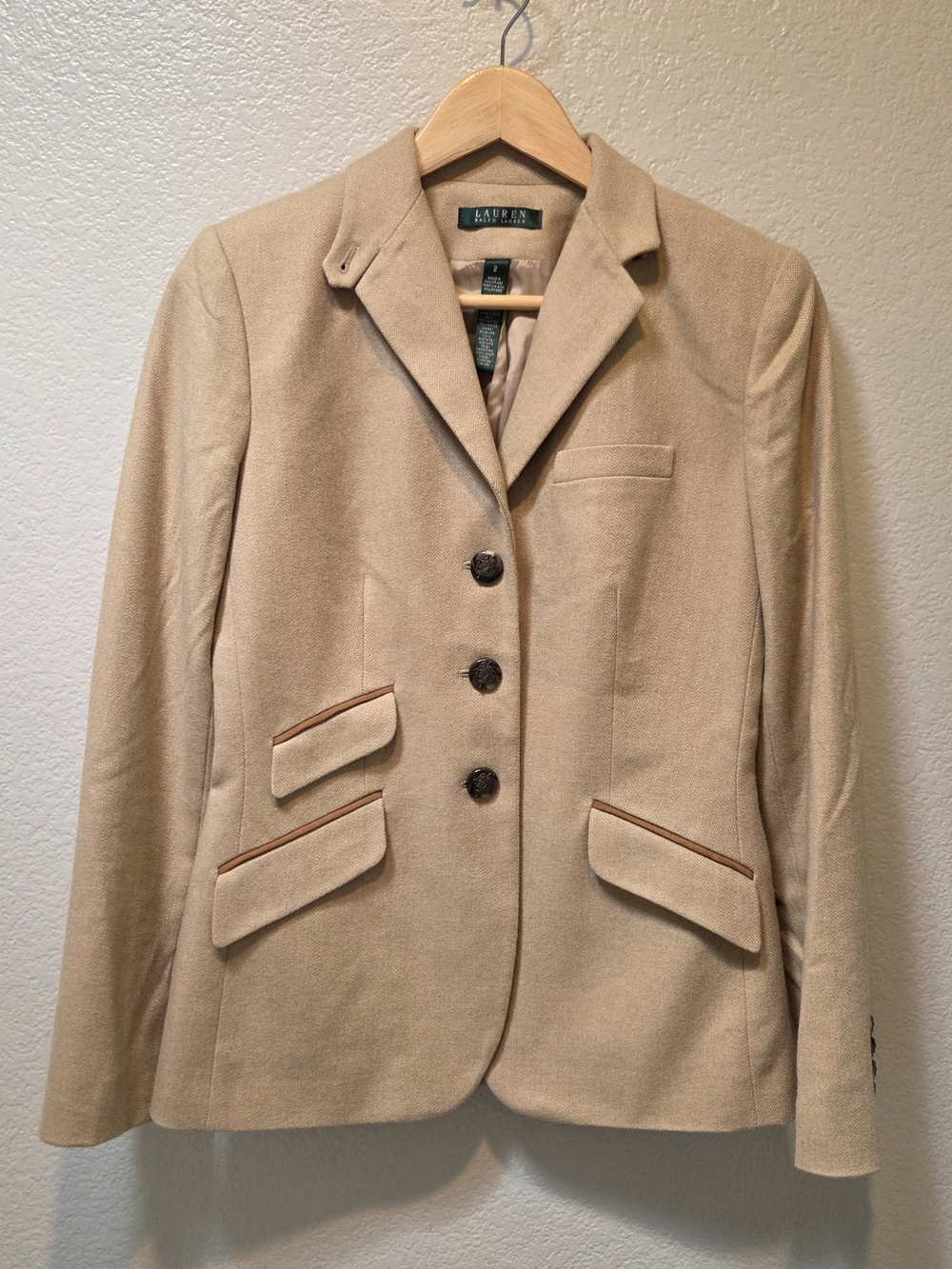 Lauren Ralph Lauren Equestrian Wool Blazer Size 2 Camel Old Money